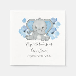 Guardanapo De Papel Bebê Elefante Menino Azul Flores Balão Chuvinha de