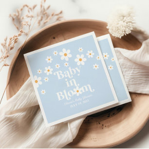 Guardanapo De Papel Bebê em Bloom! Chá de fraldas azul-margarida retrô