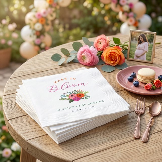 Guardanapo De Papel Bebê em Flor Brilhante Chá de Bebê Floral (Criador carregado)