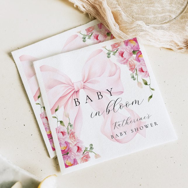 Guardanapo De Papel Bebê em Flor Laço Rosa (Criador carregado)