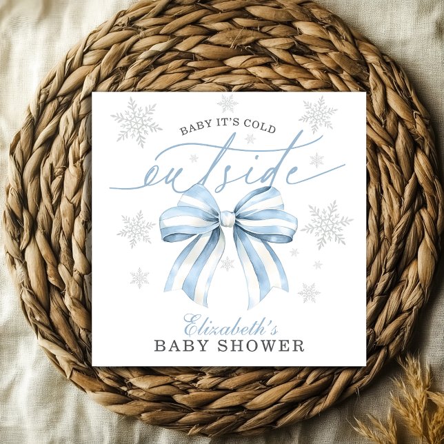 Guardanapo De Papel Bebê, Está Frio Lá Fora Laço Azul Conjunto de Chá  (Blue Bow Baby It’s Cold Outside Winter Baby Shower Napkins)