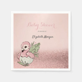 Guardanapo De Papel Bebê Flamingo Fofo Brilho em Rosa Dourado