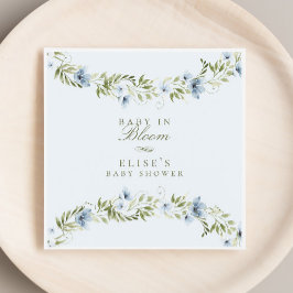 Guardanapo De Papel Bebê Floral Azul-Claro em Chá de fraldas de Sangue