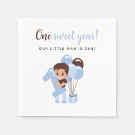 Guardanapo De Papel Bebê Fofo Menino Balão Azul Aniversário de Um Ano