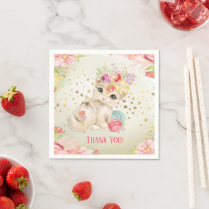 Guardanapo De Papel Bebê Gato Flores de Aquarela Rapariga Aniversário
