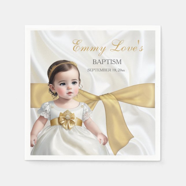 Guardanapo De Papel Bebê Menina Batismo Christening White e Dourado (Frente)