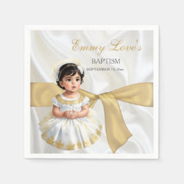 Guardanapo De Papel Bebê Menina Batismo Christening White e Dourado