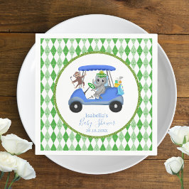 Guardanapo De Papel Bebê-Menino Elefante e Macaco Golfe