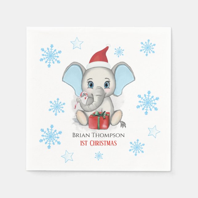 Guardanapo De Papel Bebê Menino Primeiro Natal Feriados de Elefante Fo (Frente)
