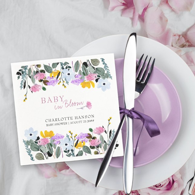 Guardanapo De Papel Bebê na Lei de Flor Selvagem Bonito de Sangue (Baby in Bloom baby shower napkins from my Wildflower Lawn Collection.)