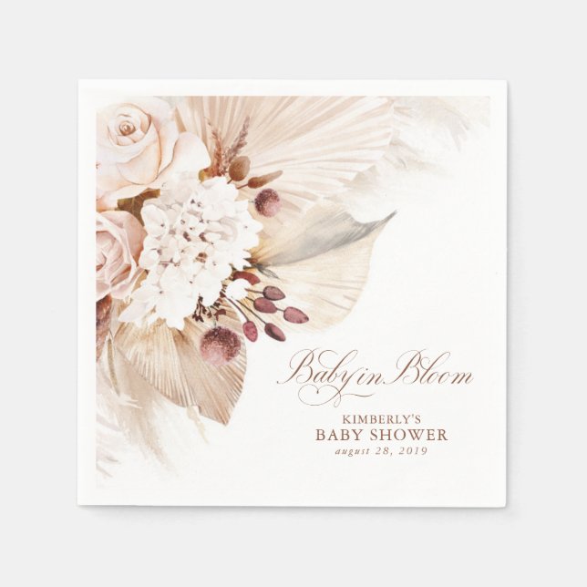 Guardanapo De Papel Bebê no Bloom Floral Pampas Chá de fraldas (Frente)