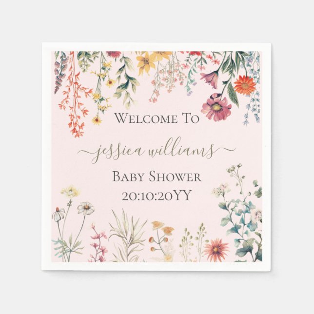 Guardanapo De Papel Bebê no Chá de fraldas de flor selvagem de Bloom (Frente)