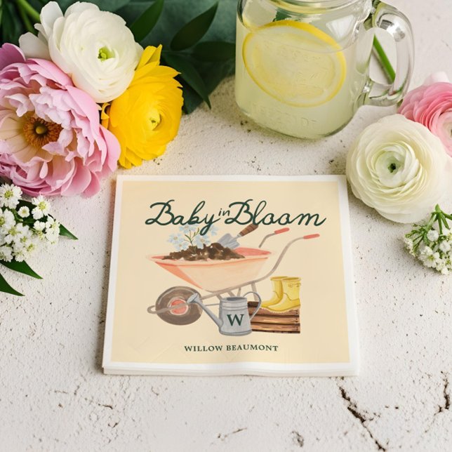 Guardanapo De Papel Bebê no Chá de fraldas de roda para jardinagem de  (Baby in Bloom Gardening Wheelbarrow Baby Shower Napkins)