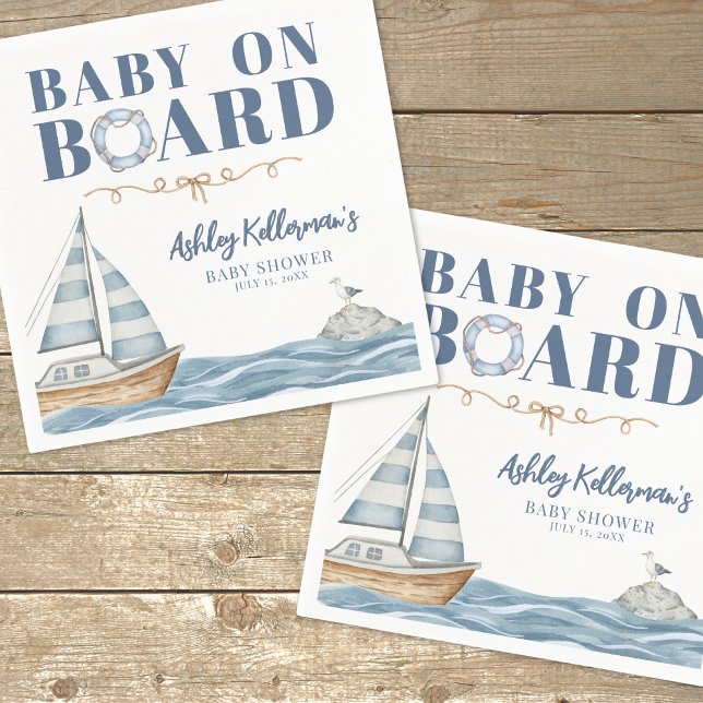 Guardanapo De Papel Bebê No Chá de fraldas Náutico Conselho (Baby On Board Nautical Baby Shower Napkins)