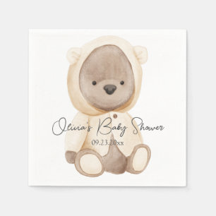 Guardanapo De Papel Bebê Personalizado Por Aquarela Com Urso De Teddy