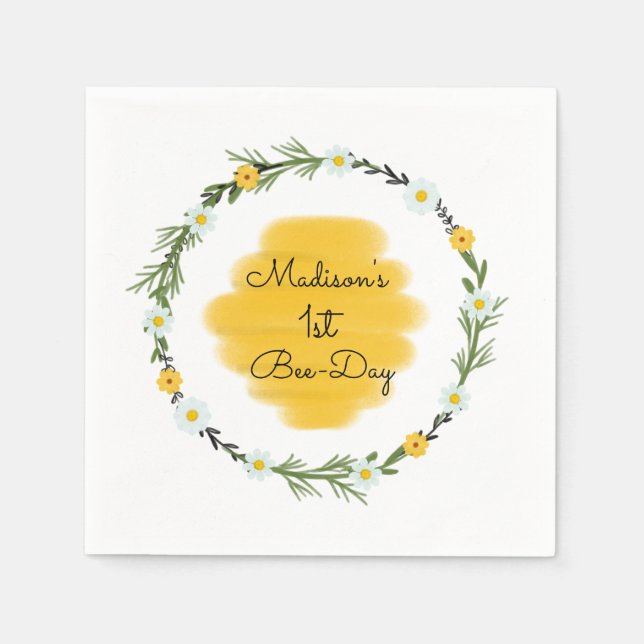 Guardanapo De Papel Bebê Themed Festa de aniversário Napkins | Bee Day (Frente)