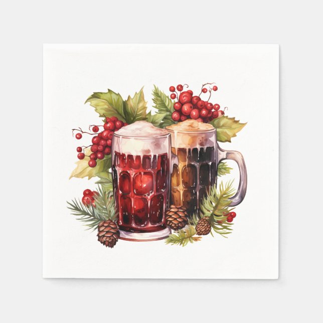 Guardanapo De Papel Bebendo de cerveja a aquarela de Natal esfestivo (Frente)