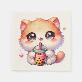 Guardanapo De Papel Bebendo de gato Boba Cute Bubble Tea