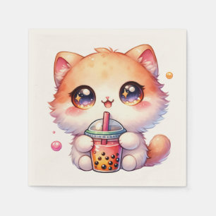 Guardanapo De Papel Bebendo de gato Boba Cute Bubble Tea