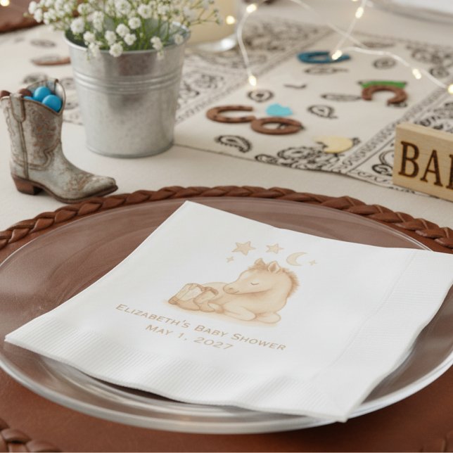 Guardanapo De Papel Bebês Boots and Foal Western Chá de fraldas (Personalized baby shower napkins)