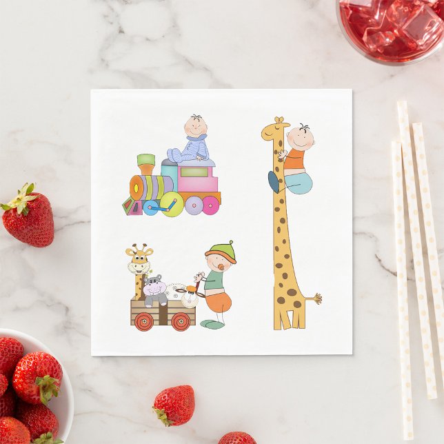 Guardanapo De Papel Bebês com Nursery Train Giraffe and Wagon (Criador carregado)