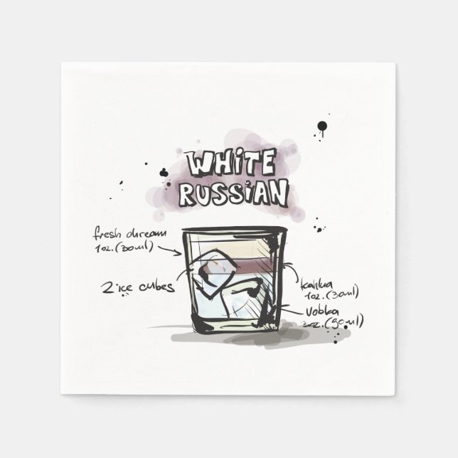 Guardanapo De Papel Bebida Branca, Receita de Cocktail Napkin (Frente)
