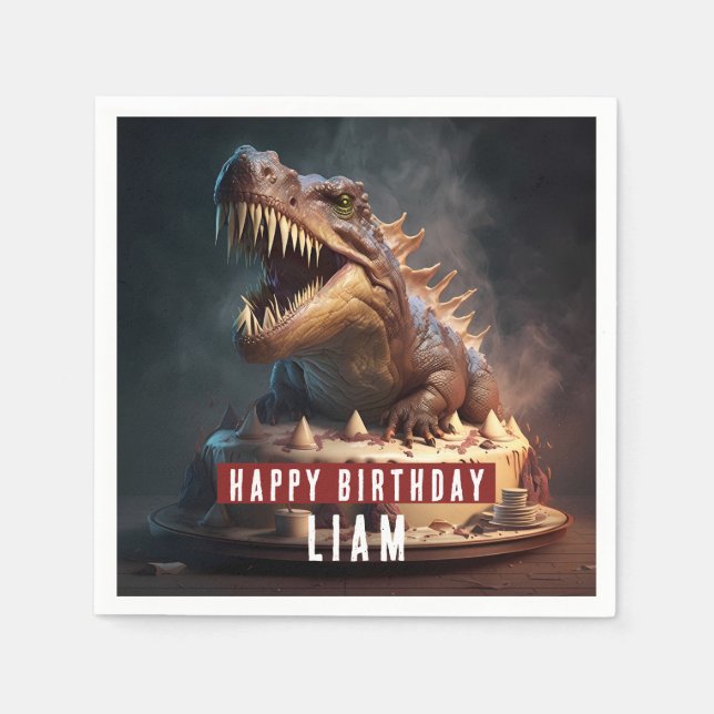 Guardanapo De Papel Bebida Creme com Dinossauro - Aniversário (Frente)