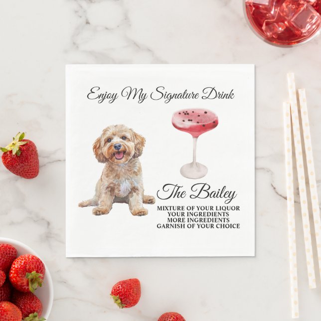 Guardanapo De Papel Bebida de assinatura do casamento do cão Cockapoo (Insitu)