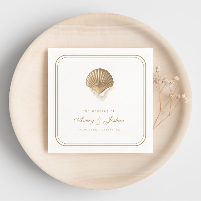 Guardanapo De Papel Bebida de Casamento Costeiro Concha de Ouro (Criador carregado)