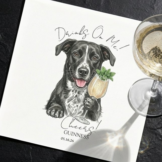 Guardanapo De Papel Bebida Personalizada com Retrato de Cachorro à Mão (Hand Drawn Dog Portrait Signature Drink Napkins)