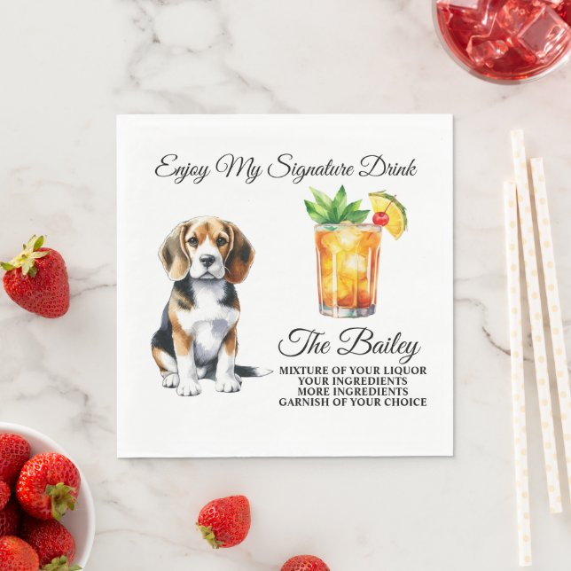Guardanapo De Papel Bebida Personalizada de Assinatura Beagle Casament (Insitu)
