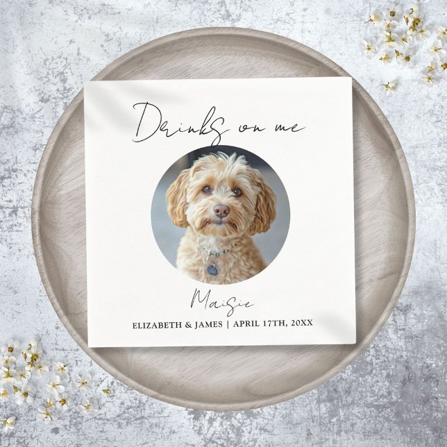 Guardanapo De Papel Bebidas No Casamento Fotográfico De Pet Dog (Drinks On Me Pet Dog Photo Wedding Napkins)
