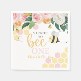 Guardanapo De Papel Bee Day Bumblebee primeiro aniversario rosa floral