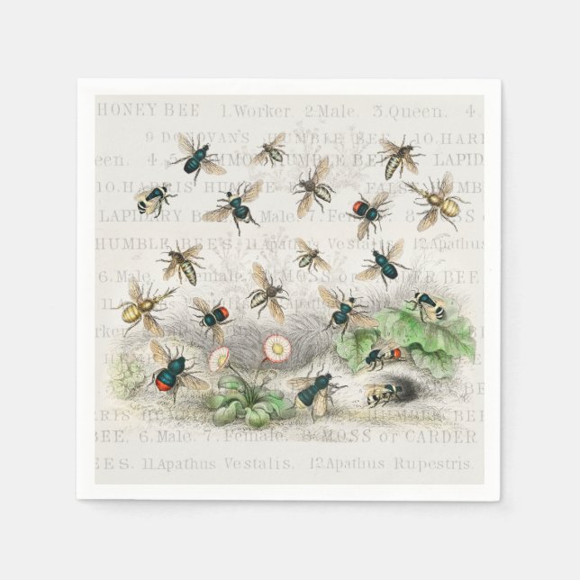 Guardanapo De Papel Bee Honey Queen Bees Antique (Frente)