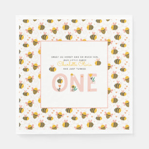 Guardanapo De Papel Bee Yellow & Pink Floral ONE Baby's primeiro anive