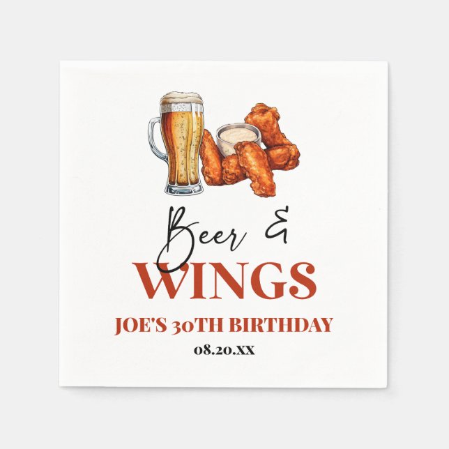 Guardanapo De Papel Beer and Wings Birthday Party (Frente)
