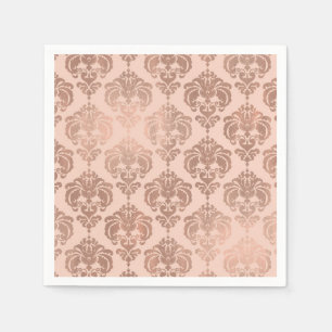 Guardanapo De Papel Bege Dourado Rosa Damasco Glam Moderno