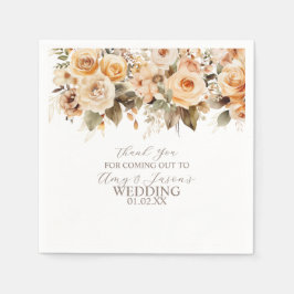 Guardanapo De Papel Bege Floral Botânico Neutro Casamento Marrom