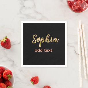 Guardanapo De Papel beige adicione nome e chefe SMS preto elegante