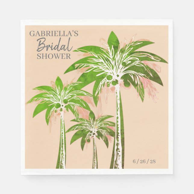 Guardanapo De Papel Beige Blush Palm Tree Bridal Shower Custom Name (Frente)