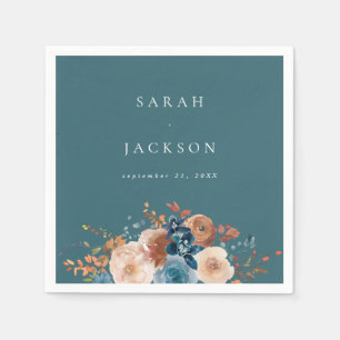 Guardanapo De Papel Beige & Dusty Blue Floral Name Napkins V2 - Teal