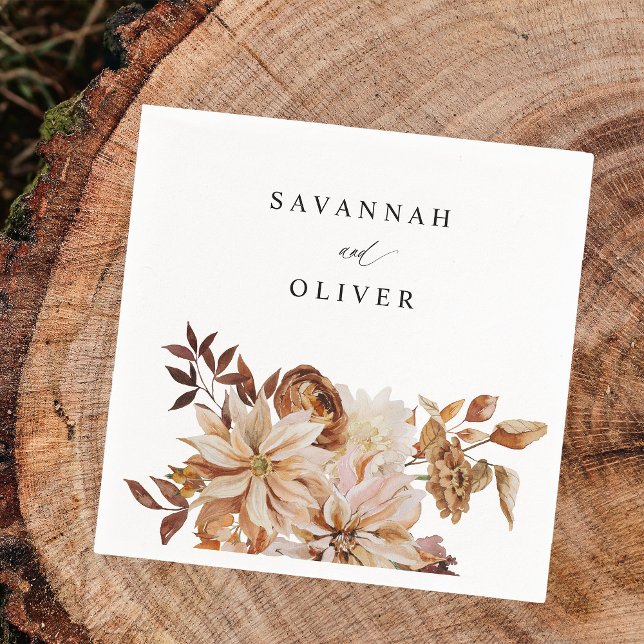 Guardanapo De Papel Beige Fall Floral Name Napkins (Criador carregado)