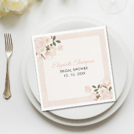 Guardanapo De Papel Beige Pink Floral Pattern Bridal Shower