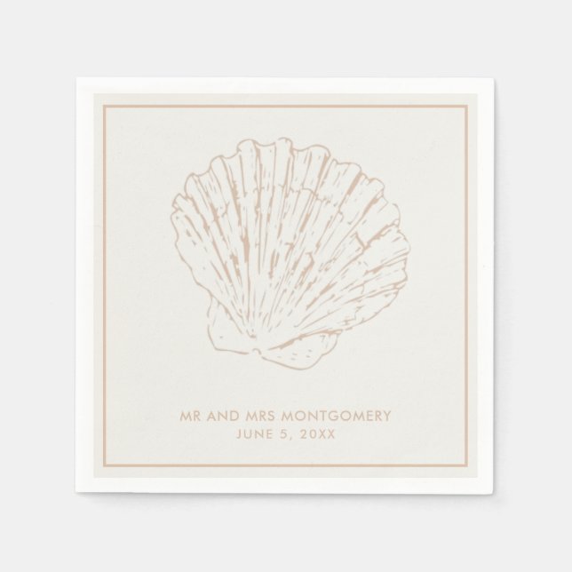 Guardanapo De Papel Beige Seashell Beach Wedkins (Frente)