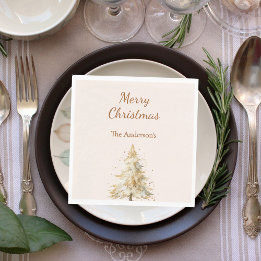 Guardanapo De Papel Beige tree snow script Christmas luncheon