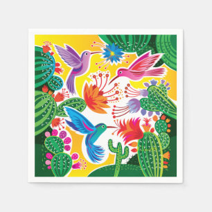 Guardanapo De Papel Beija-flores e Cactos Floridos