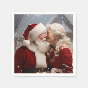 Guardanapo De Papel Beijando o Sr. e a Sra. Papai Noel