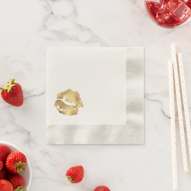 Guardanapo De Papel Beijo de Batom com Folha de Ouro Falsa (Insitu)