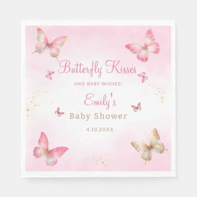 Guardanapo De Papel Beijos borboletas e bebês desejam Chá de fraldas (Frente)