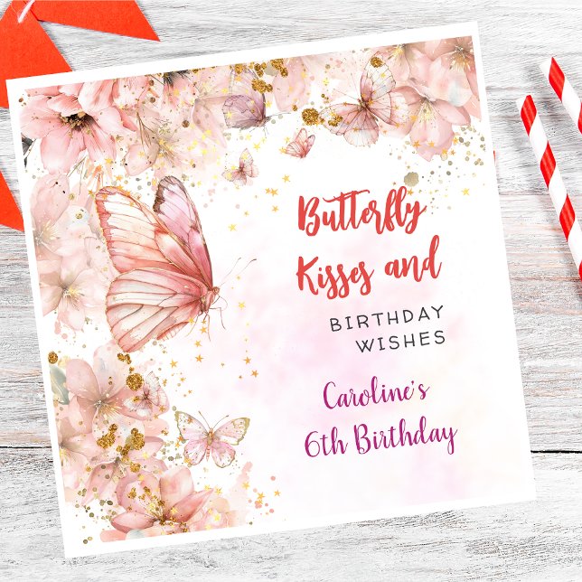 Guardanapo De Papel Beijos de borboletas e desejos de aniversário (Criador carregado)